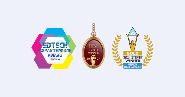 Logos for the 2024 EdTech Breakthrough Award, the Titan Award, and the Stevie American Business Award