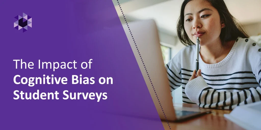 the impact of cognitive bias on student surveys - woman with pen working on laptop