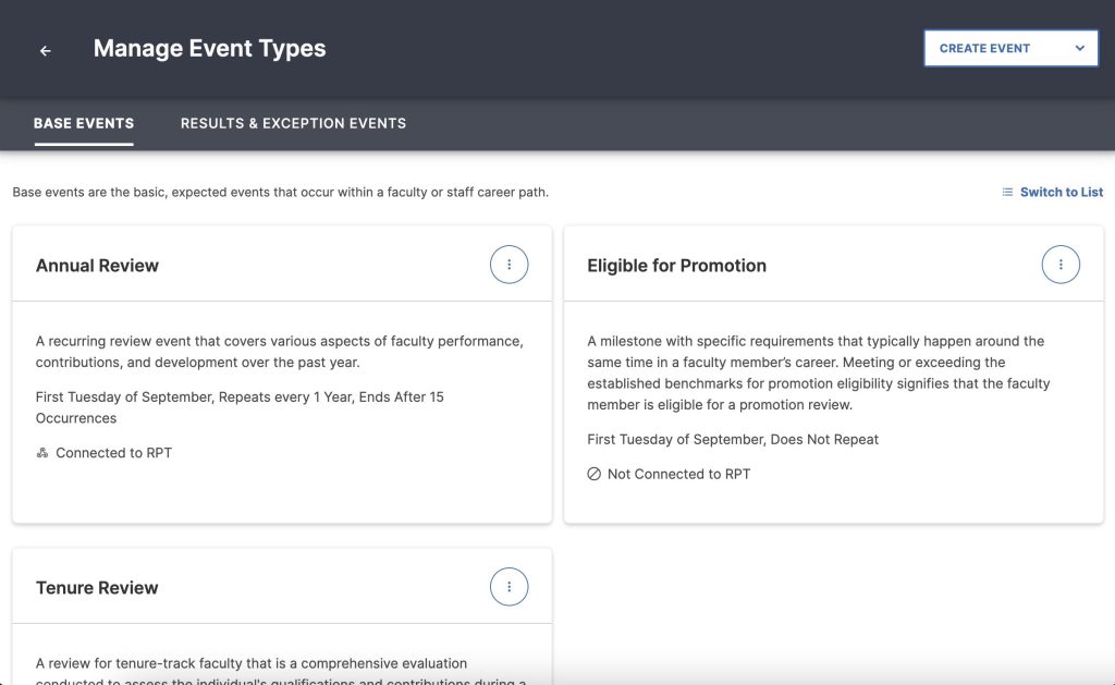 FS Faculty Career Pathways - Manage Event Types